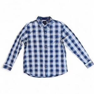 Tommy Bahama Blue and White Plaid Long Sleeve Button-Up Shirt Size XL